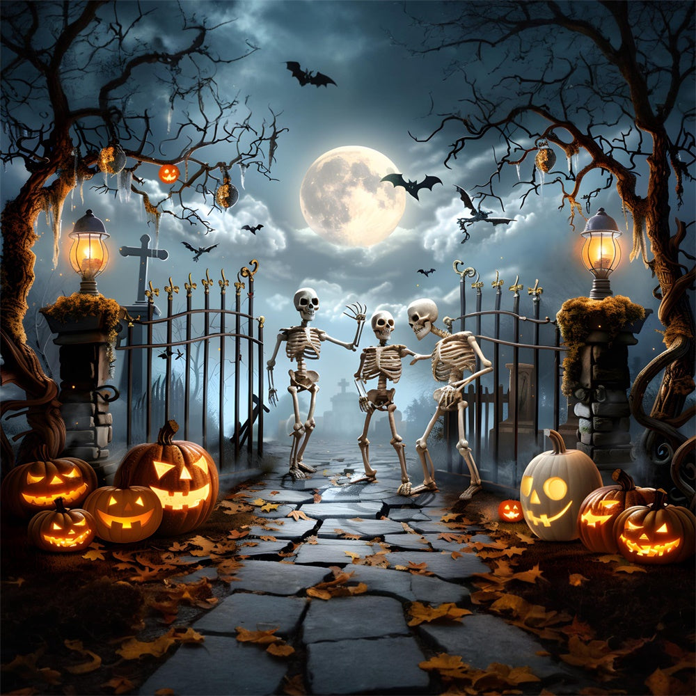 Halloween Horror Gate Skeleton Pumpkin Backdrop UK RR7-456