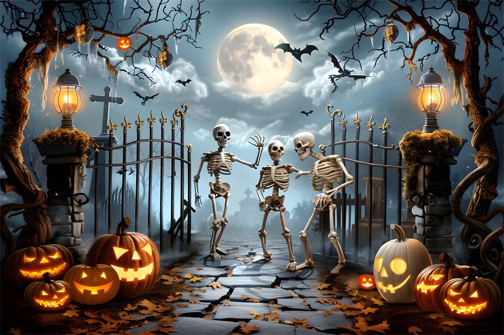 Halloween Horror Gate Skeleton Pumpkin Backdrop UK RR7-456