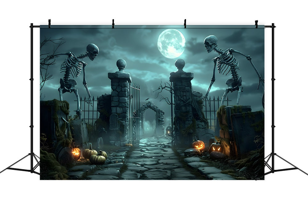 Halloween Scary Skeleton Graveyard Gate Backdrop UK RR7-457