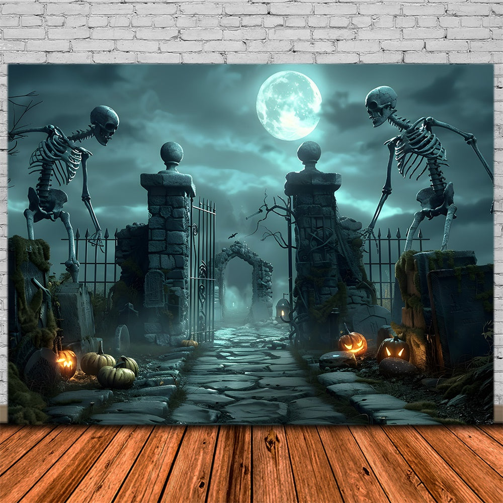 Halloween Scary Skeleton Graveyard Gate Backdrop UK RR7-457