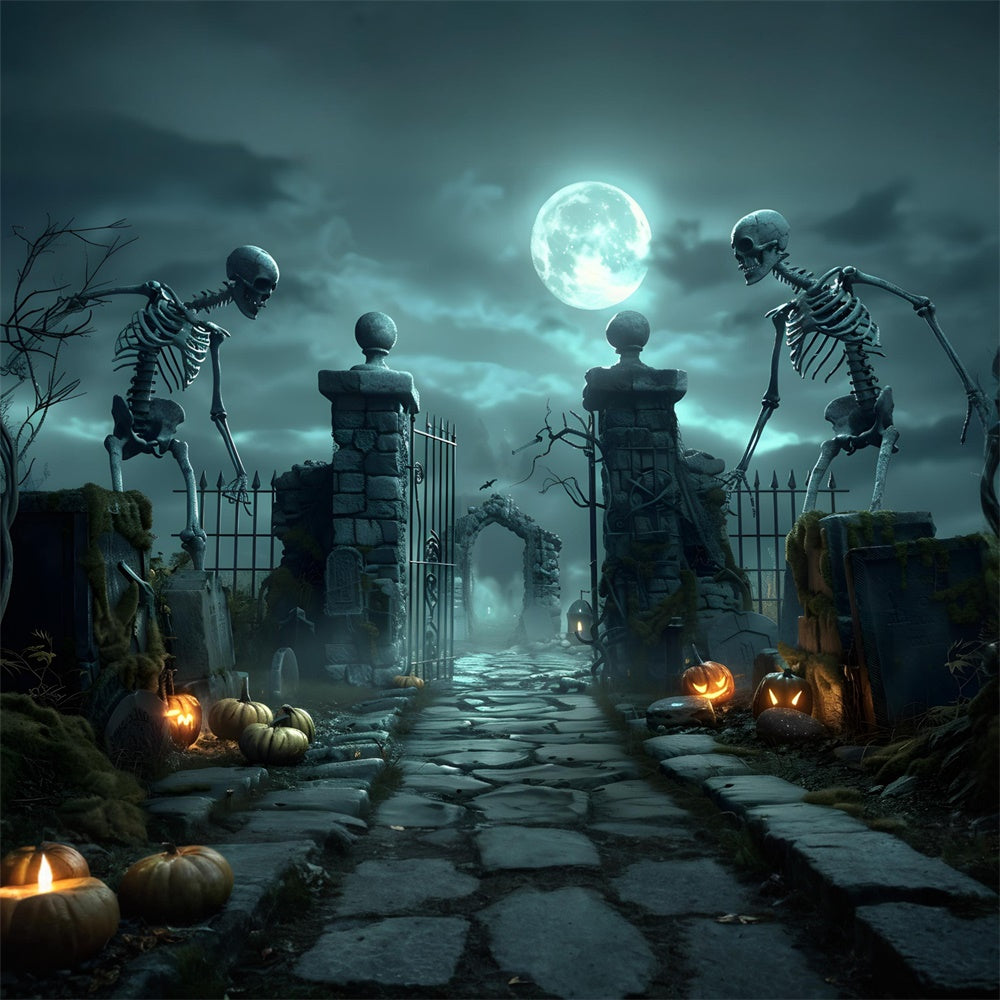 Halloween Scary Skeleton Graveyard Gate Backdrop UK RR7-457