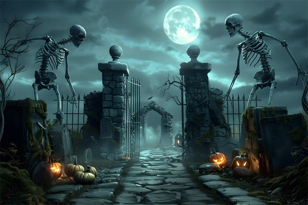 Halloween Scary Skeleton Graveyard Gate Backdrop UK RR7-457