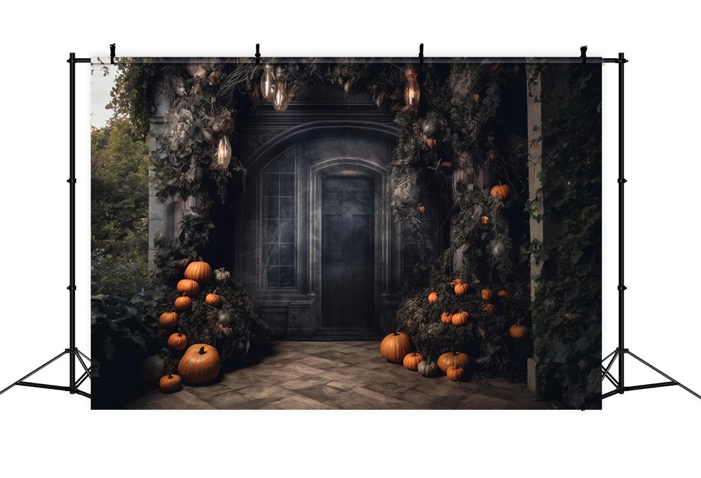 Halloween Haunted House Door Pumpkin Backdrop UK RR7-458