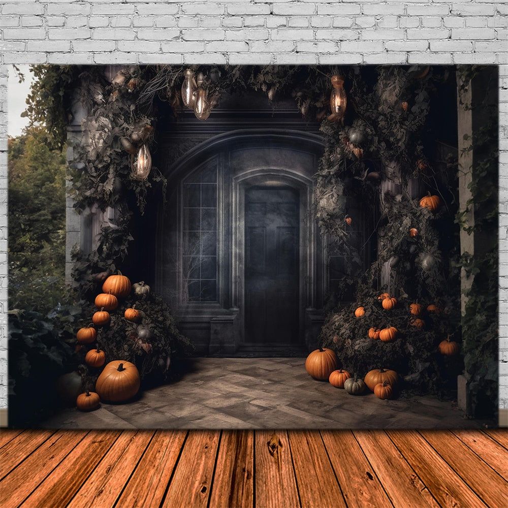 Halloween Haunted House Door Pumpkin Backdrop UK RR7-458