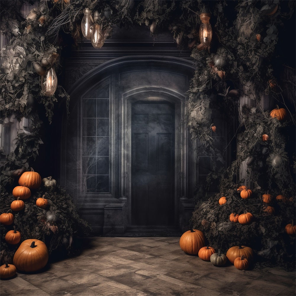 Halloween Haunted House Door Pumpkin Backdrop UK RR7-458