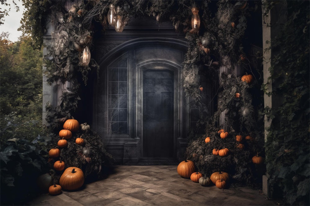 Halloween Haunted House Door Pumpkin Backdrop UK RR7-458