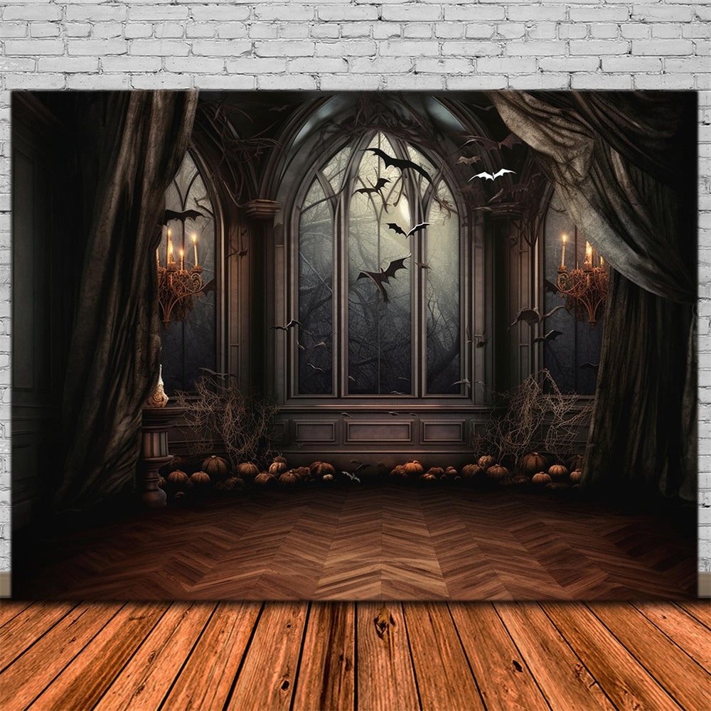 Halloween Horror Window Bats Candle Backdrop UK RR7-459