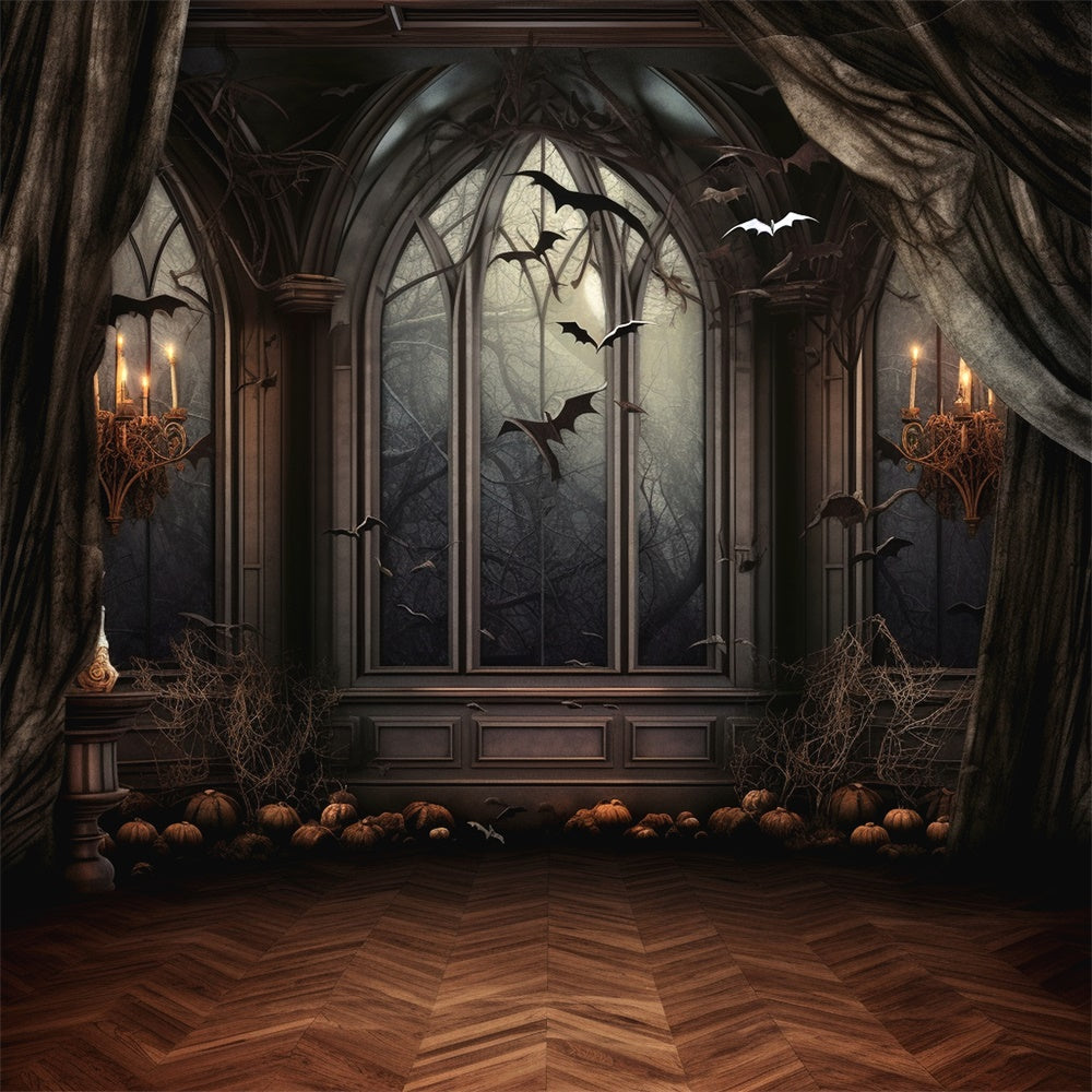 Halloween Horror Window Bats Candle Backdrop UK RR7-459