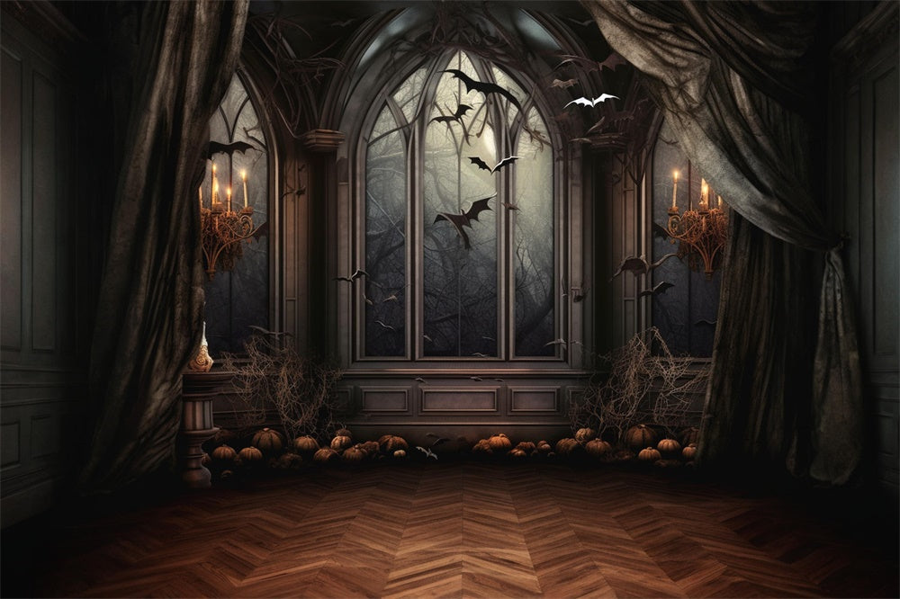 Halloween Horror Window Bats Candle Backdrop UK RR7-459