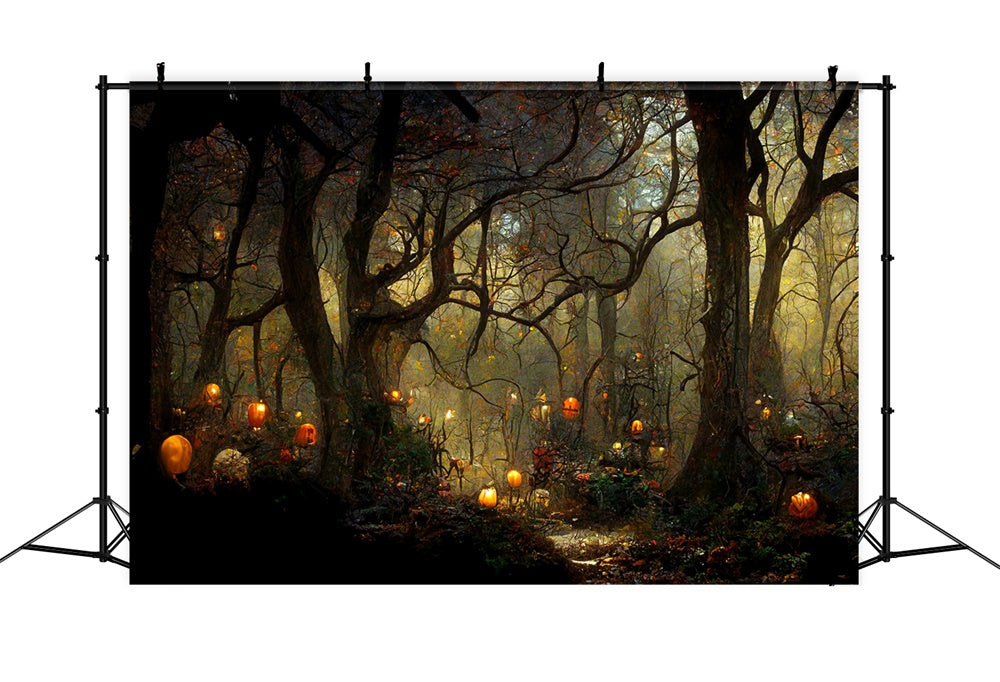 Halloween Forest Pumpkin Candles Backdrop UK RR7-461