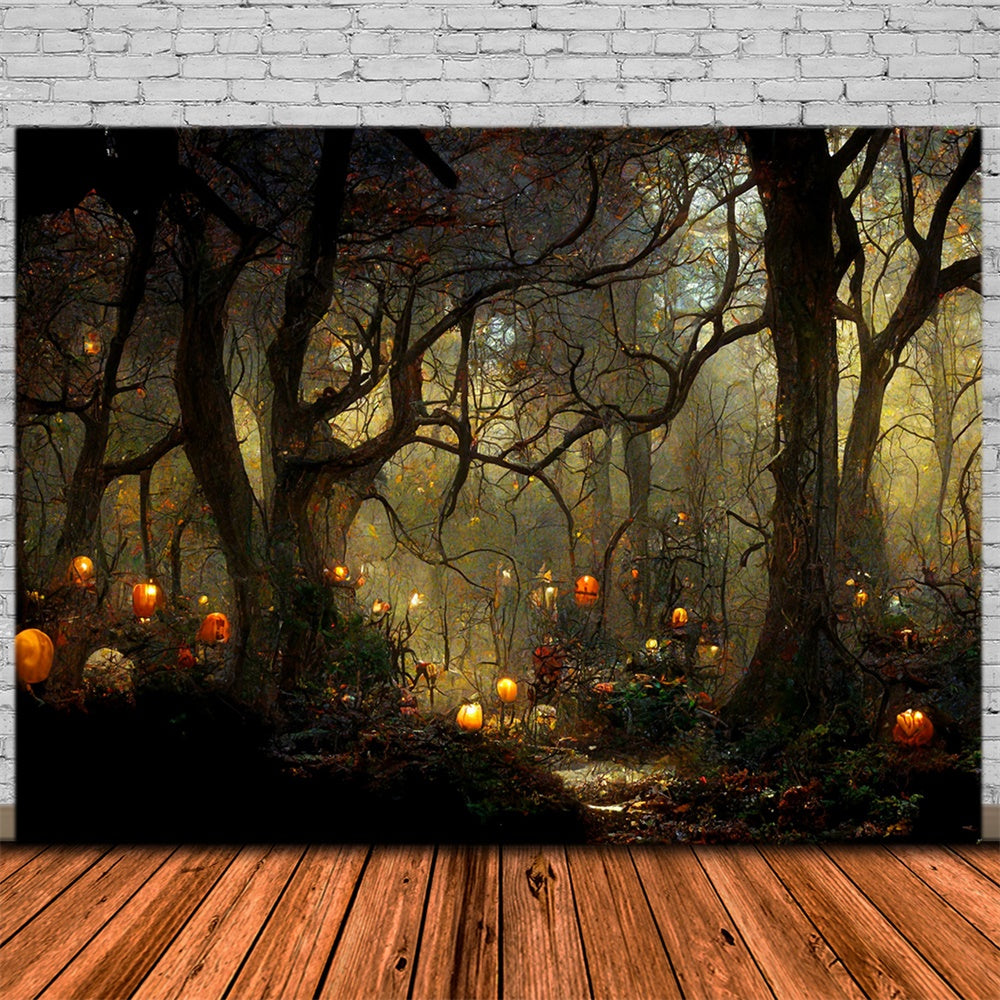 Halloween Forest Pumpkin Candles Backdrop UK RR7-461