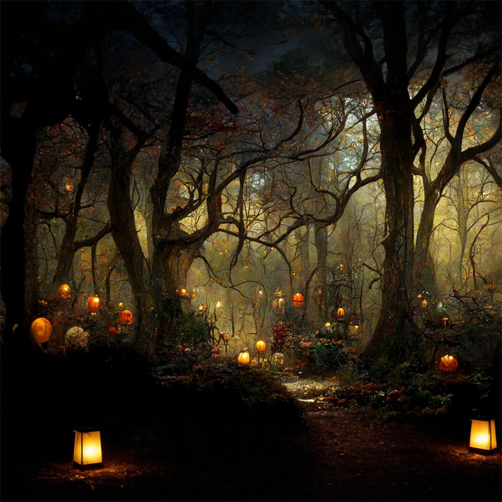 Halloween Forest Pumpkin Candles Backdrop UK RR7-461