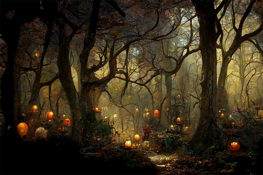 Halloween Forest Pumpkin Candles Backdrop UK RR7-461