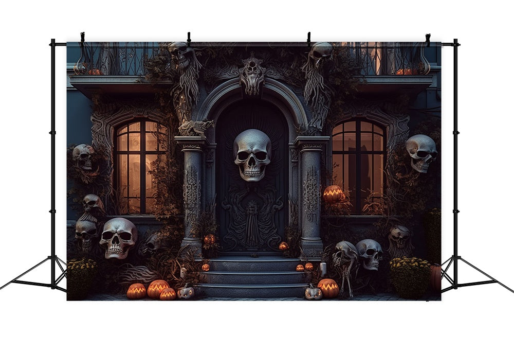 Spooky House Door Skull Halloween Backdrop UK RR7-462