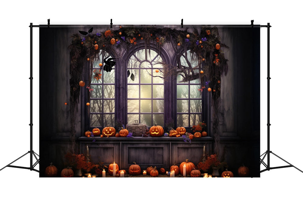 Halloween Window Pumpkin Candle Backdrop UK RR7-466