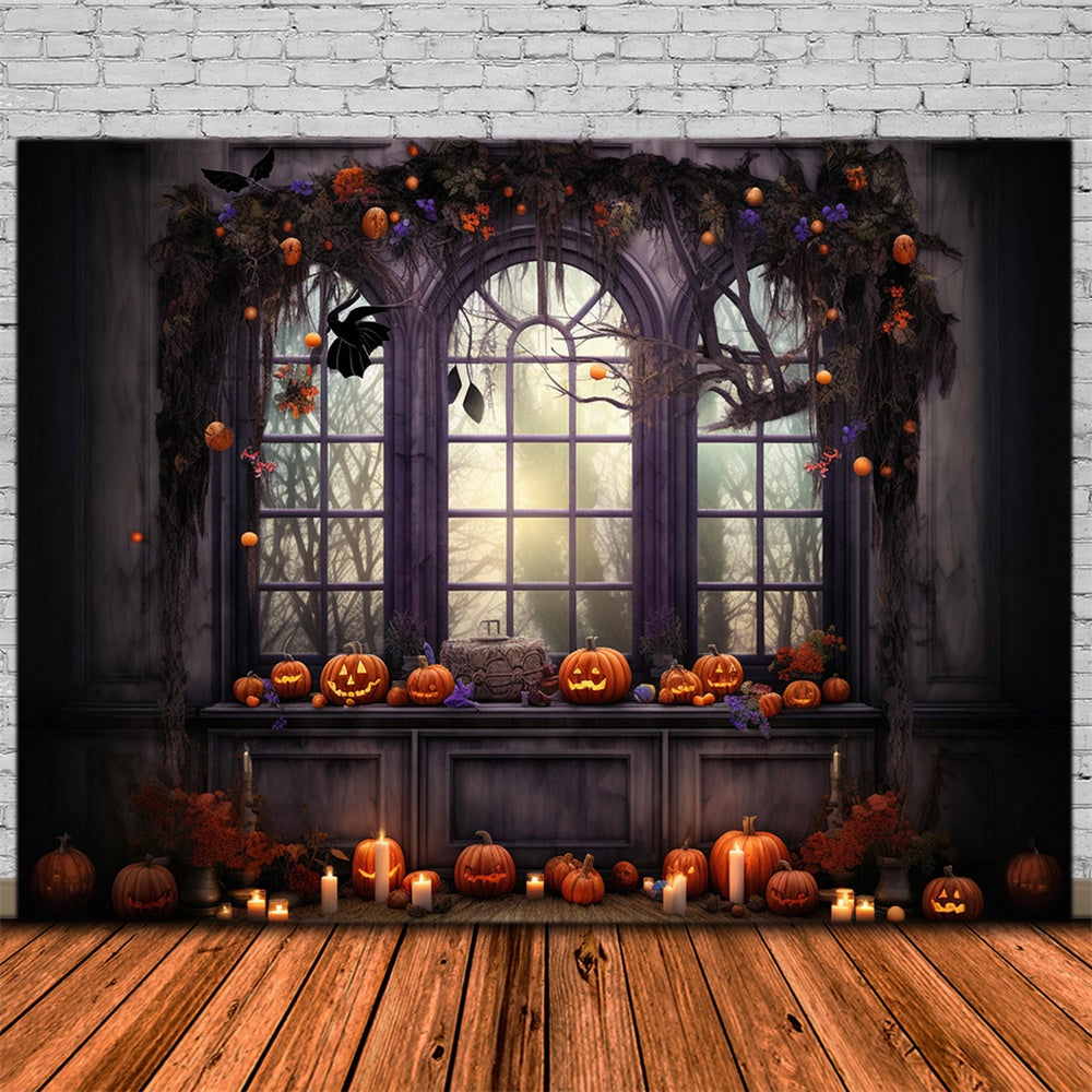 Halloween Window Pumpkin Candle Backdrop UK RR7-466