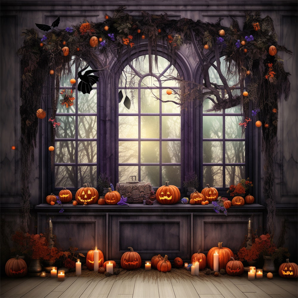 Halloween Window Pumpkin Candle Backdrop UK RR7-466