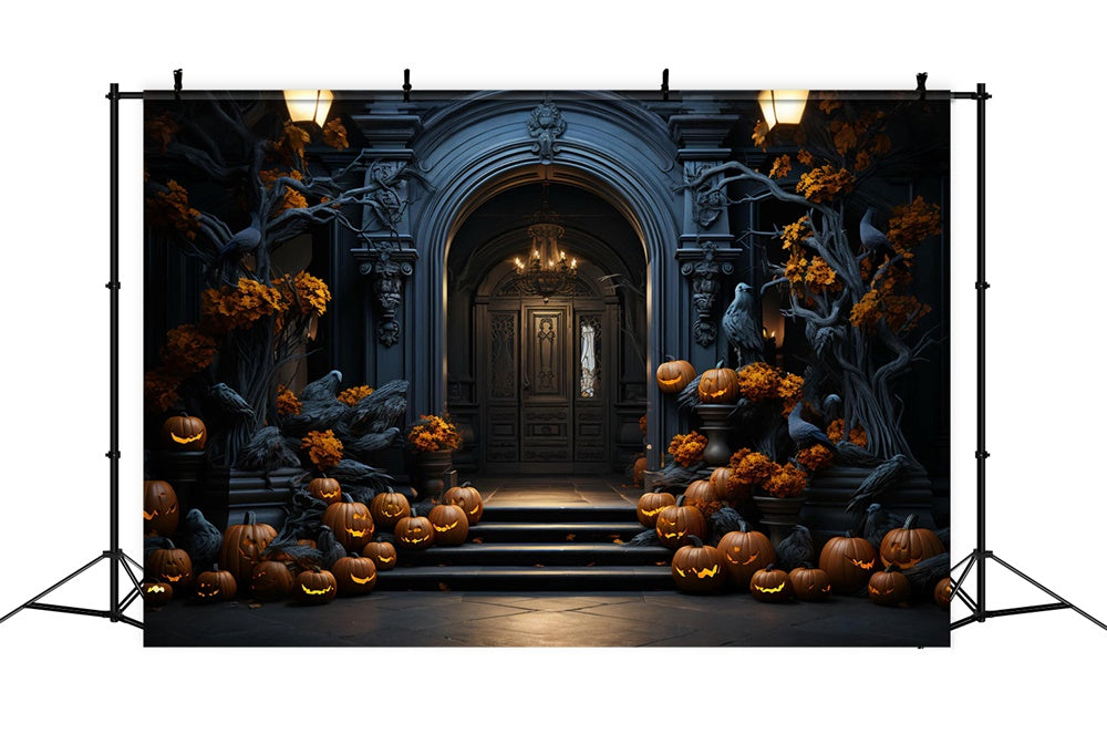 Halloween Pumpkin Mansion Gate Backdrop UK RR7-467