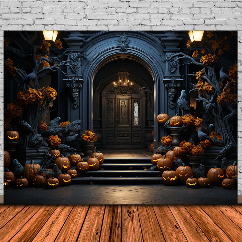 Halloween Pumpkin Mansion Gate Backdrop UK RR7-467