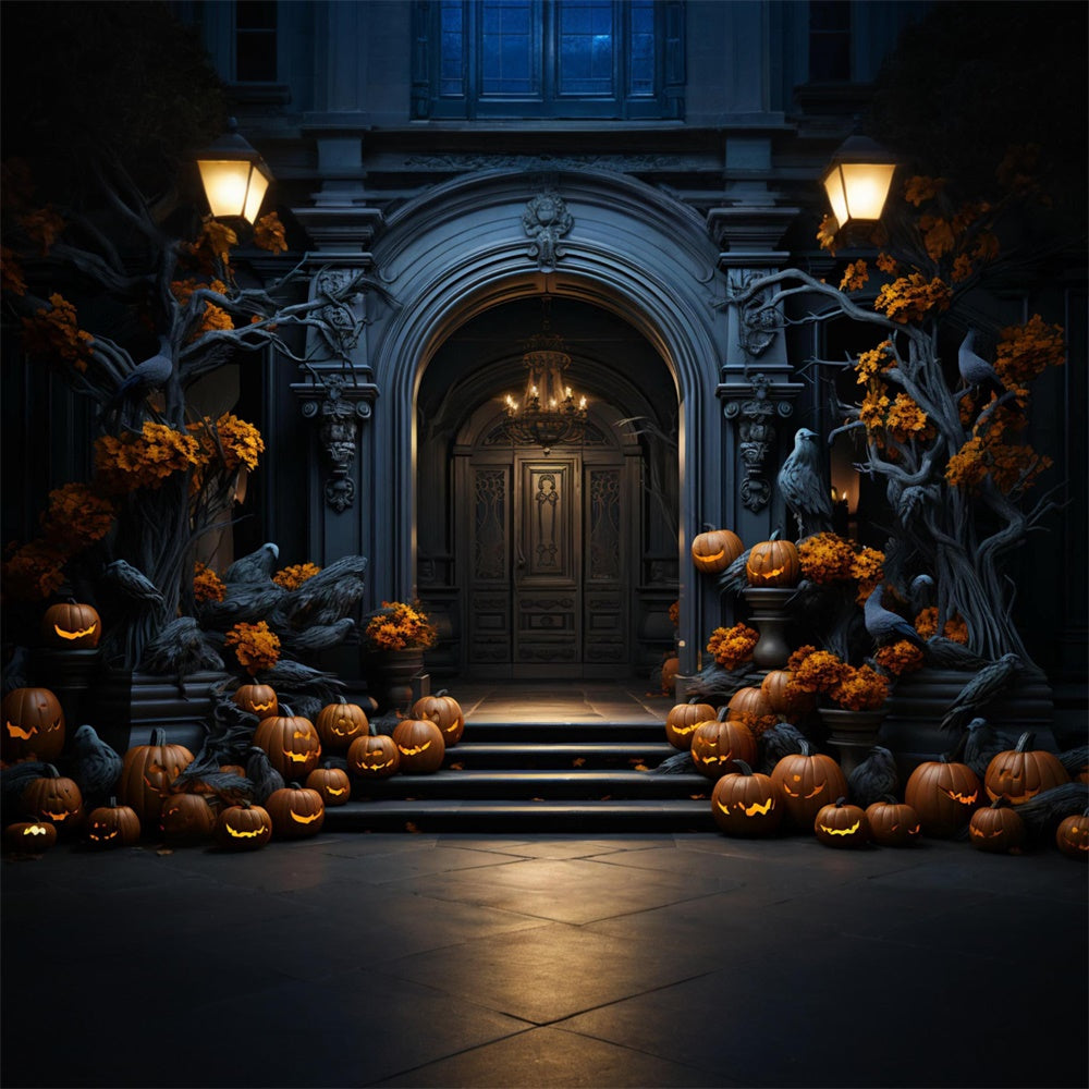 Halloween Pumpkin Mansion Gate Backdrop UK RR7-467