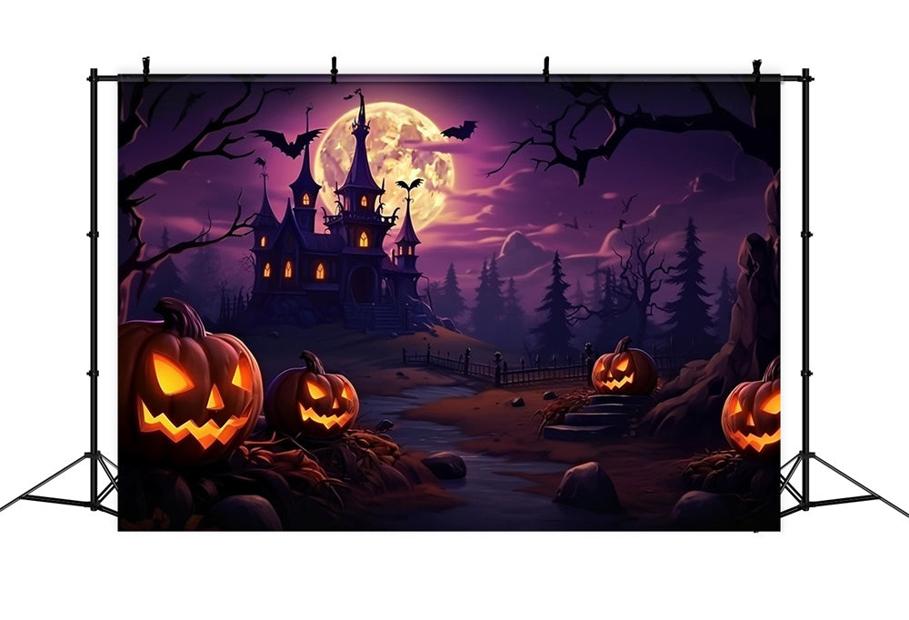 Halloween Purple Sky Forest Castle Backdrop UK RR7-468