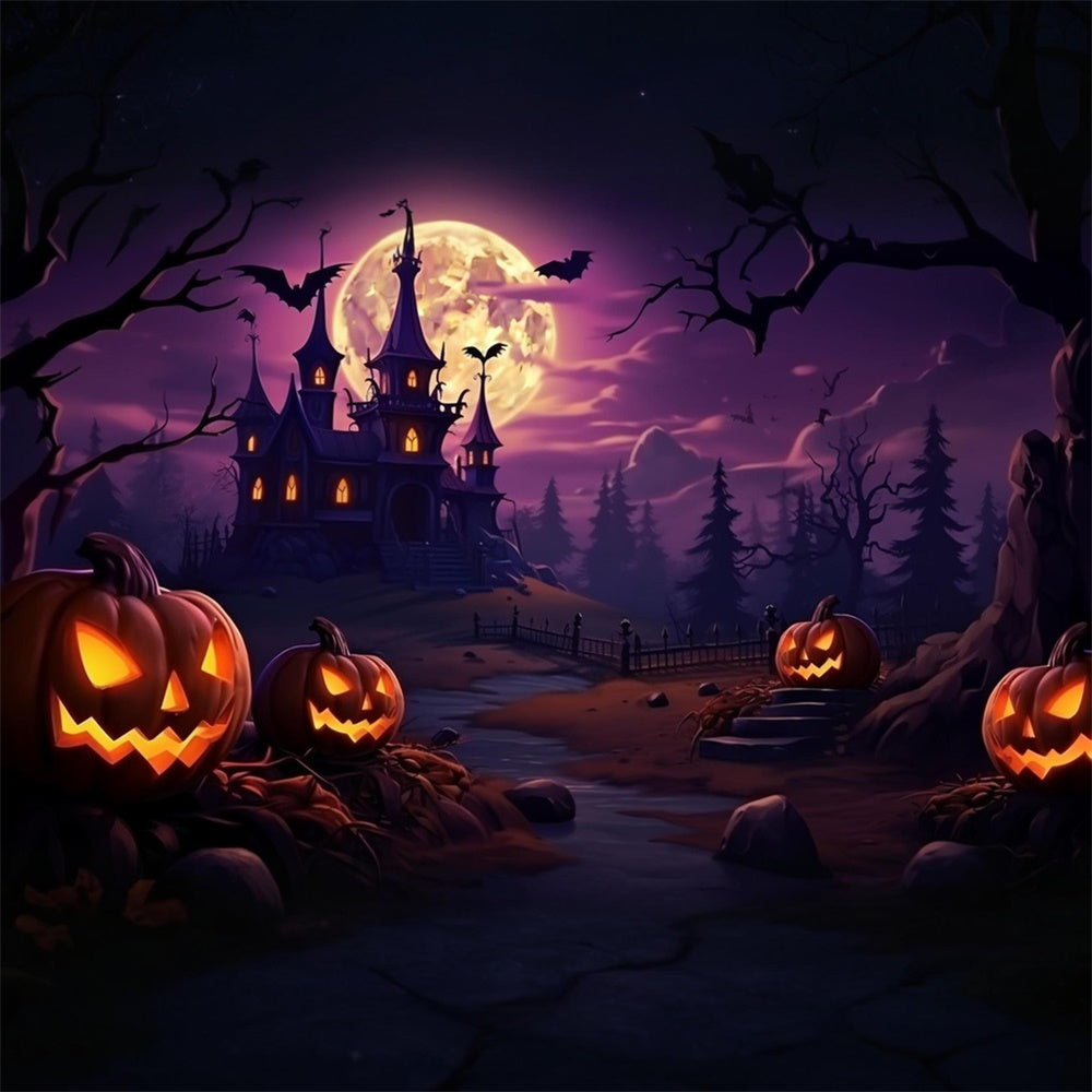 Halloween Purple Sky Forest Castle Backdrop UK RR7-468