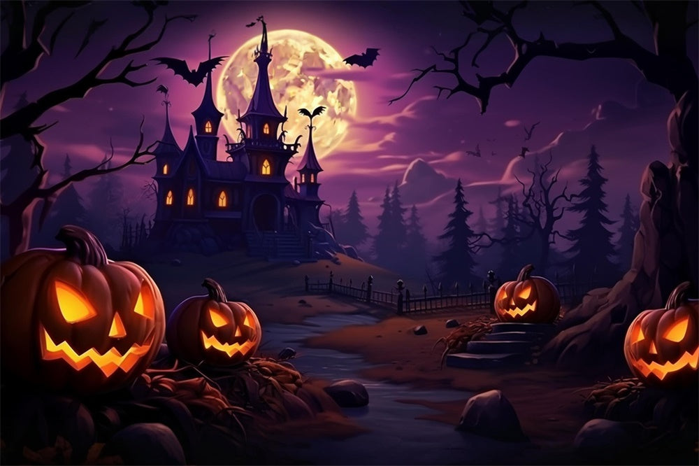 Halloween Purple Sky Forest Castle Backdrop UK RR7-468