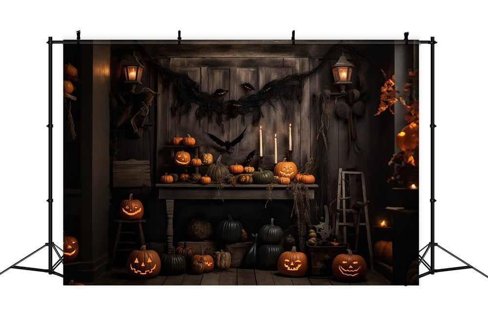 Halloween Wooden Wall Pumpkin Bats Backdrop UK RR7-469