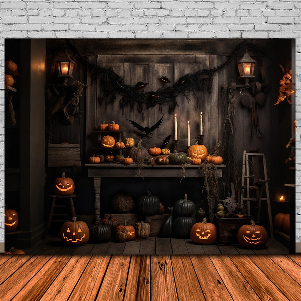 Halloween Wooden Wall Pumpkin Bats Backdrop UK RR7-469