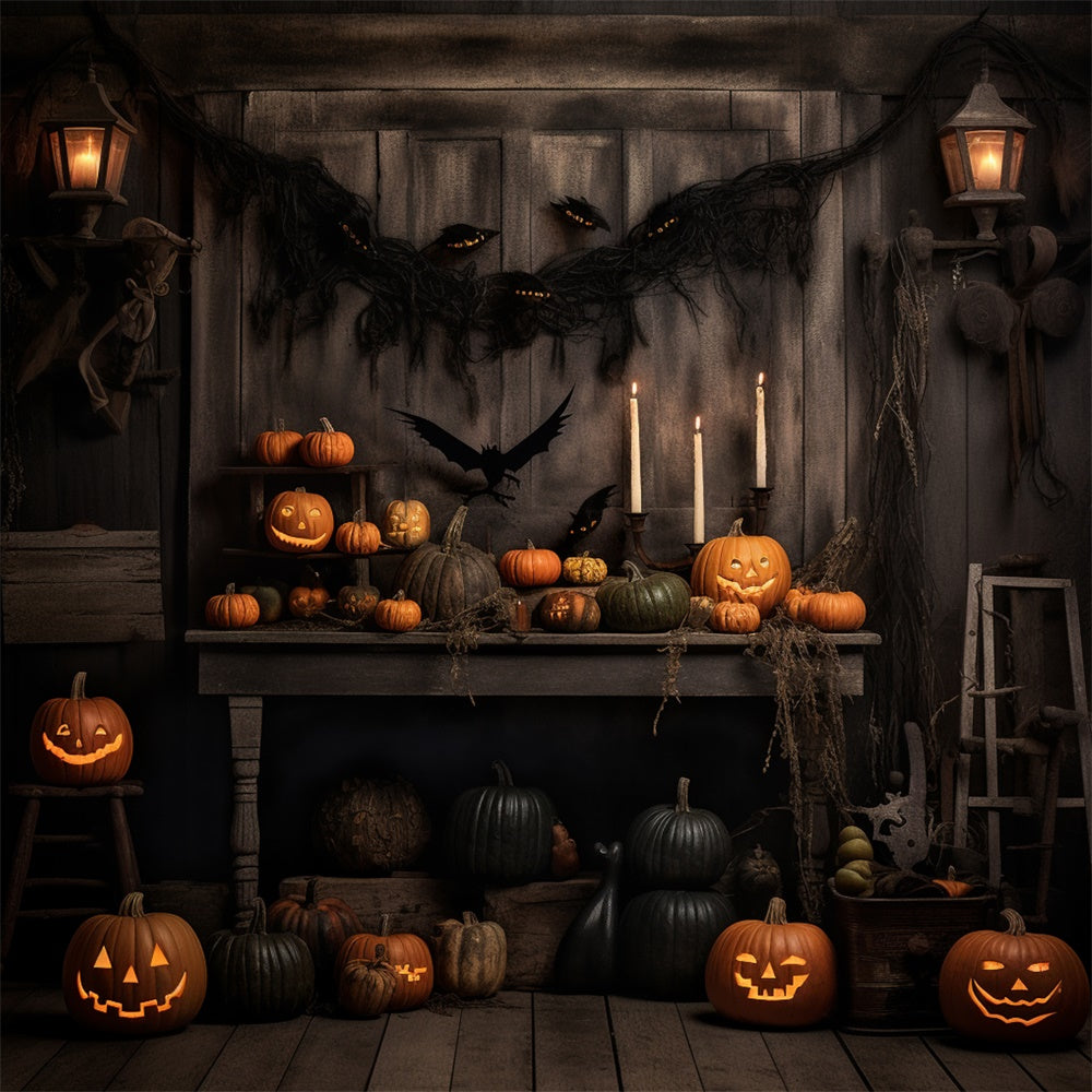 Halloween Wooden Wall Pumpkin Bats Backdrop UK RR7-469