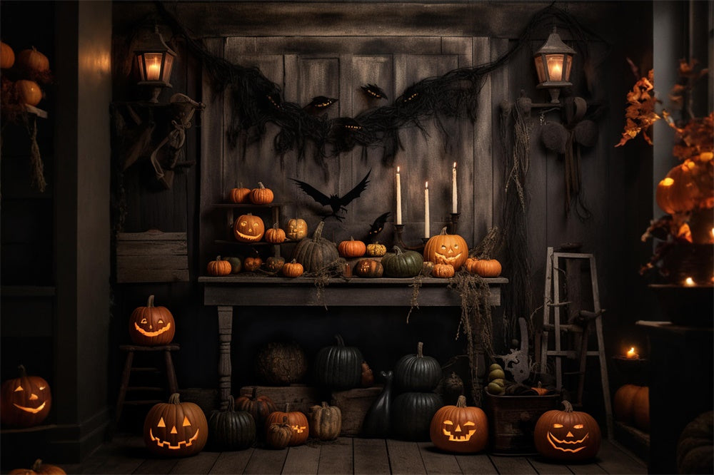 Halloween Wooden Wall Pumpkin Bats Backdrop UK RR7-469