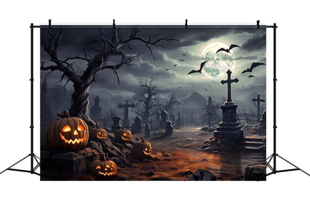 Halloween Graveyard Moonlit Night Backdrop UK RR7-471