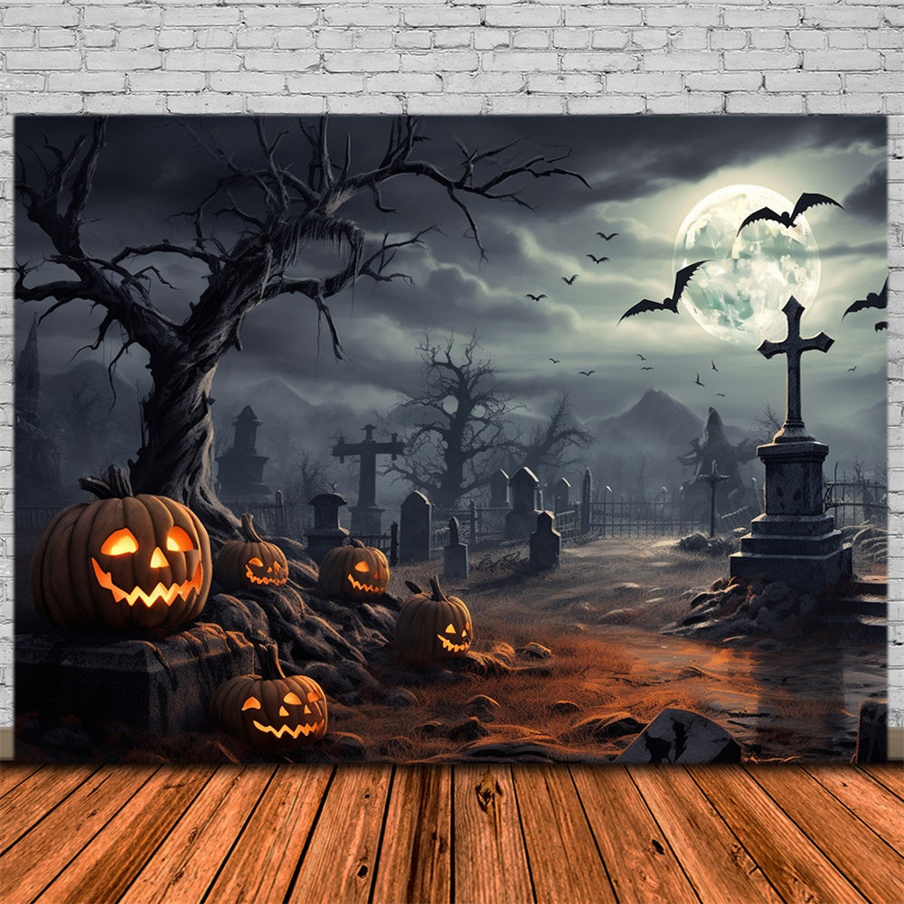 Halloween Graveyard Moonlit Night Backdrop UK RR7-471