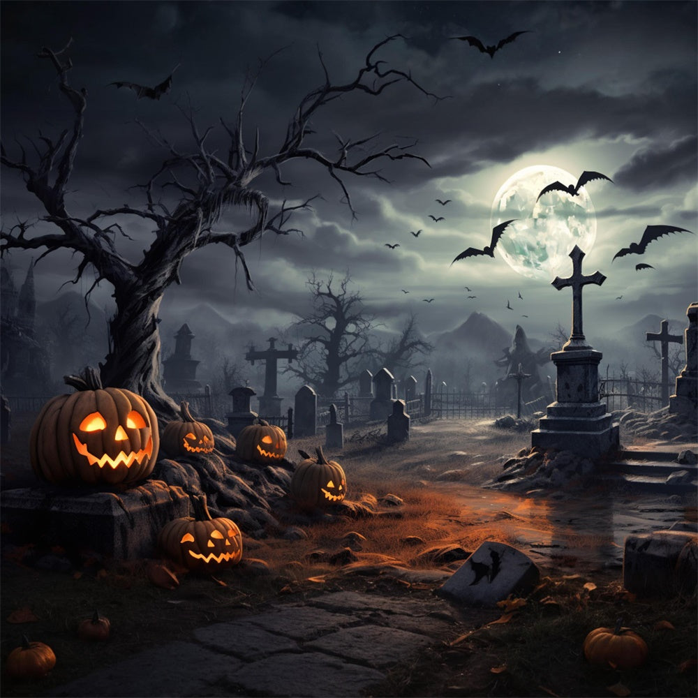 Halloween Graveyard Moonlit Night Backdrop UK RR7-471