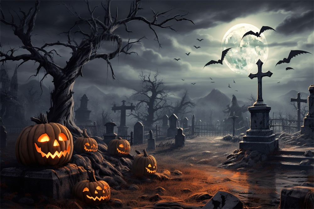 Halloween Graveyard Moonlit Night Backdrop UK RR7-471