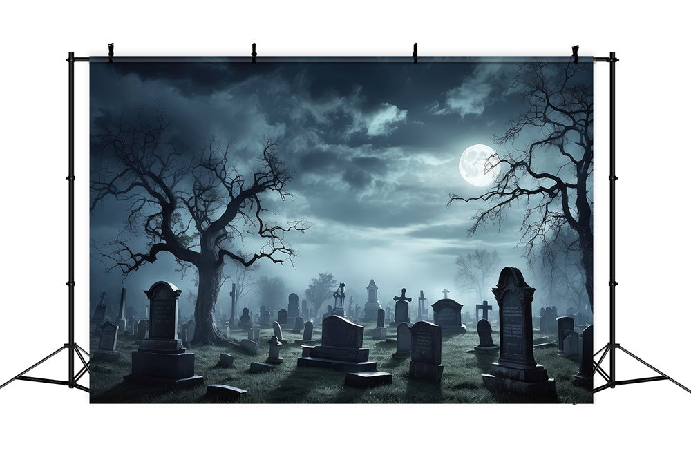 Spooky Halloween Graveyard Full Moon Backdrop UK RR7-472