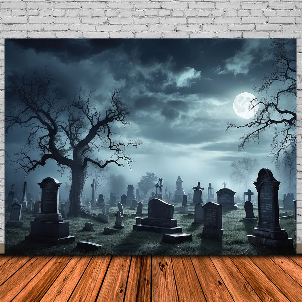 Spooky Halloween Graveyard Full Moon Backdrop UK RR7-472