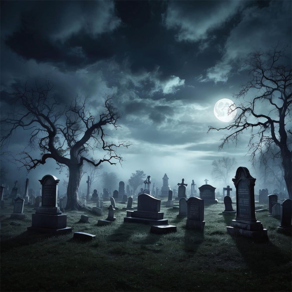 Spooky Halloween Graveyard Full Moon Backdrop UK RR7-472