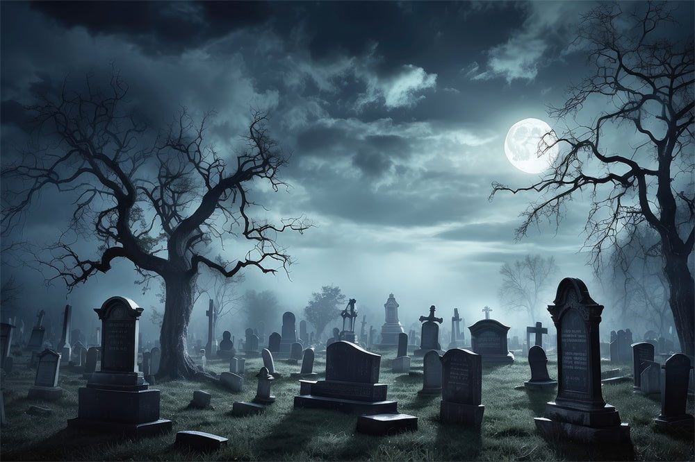 Spooky Halloween Graveyard Full Moon Backdrop UK RR7-472