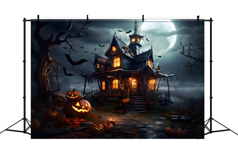 Halloween Moon Haunted Castle Pumpkin Backdrop UK RR7-475