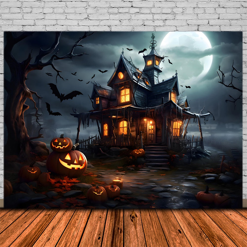 Halloween Moon Haunted Castle Pumpkin Backdrop UK RR7-475