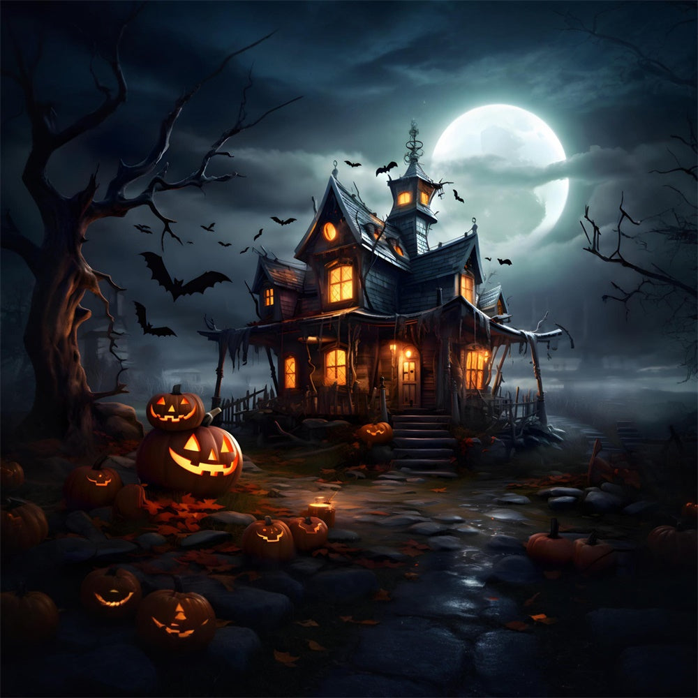 Halloween Moon Haunted Castle Pumpkin Backdrop UK RR7-475