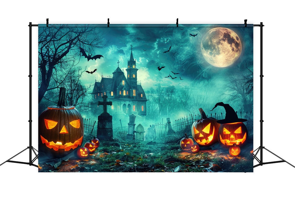 Cemetery Ghost House Halloween Moon Backdrop UK RR7-477