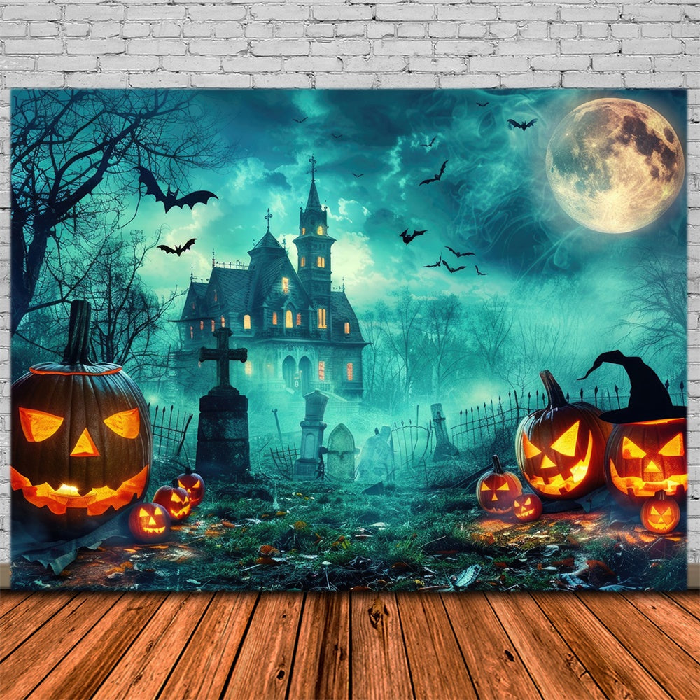 Cemetery Ghost House Halloween Moon Backdrop UK RR7-477