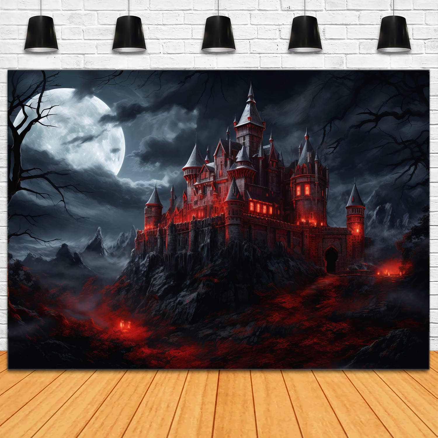 Halloween Spooky Glowing Castle Backdrop UK RR7-48