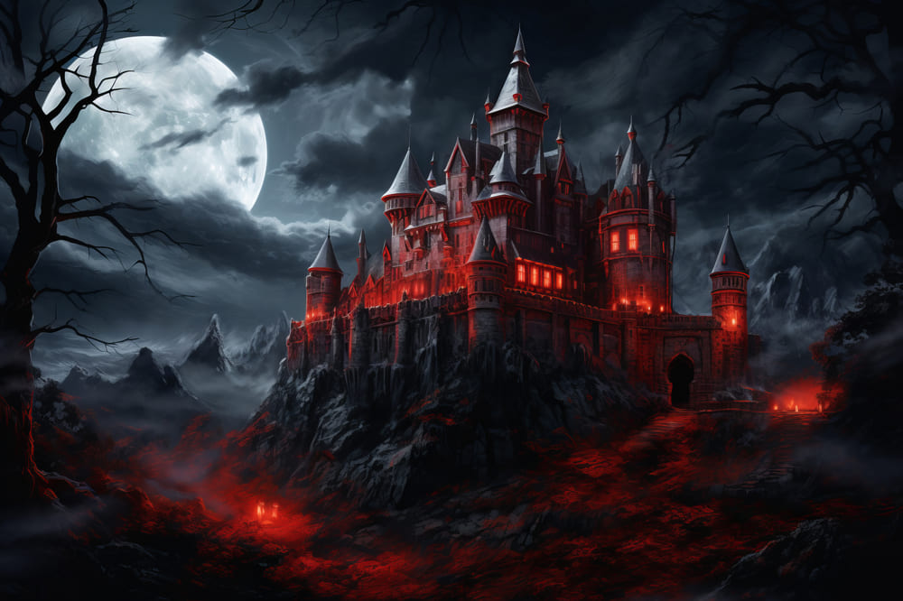 Halloween Spooky Glowing Castle Backdrop UK RR7-48