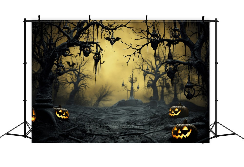 Halloween Woods Withered Trees Pumpkin Backdrop UK RR7-480