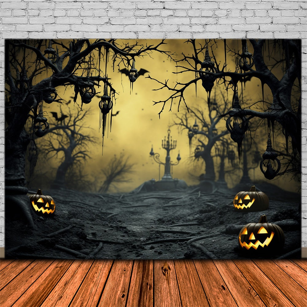 Halloween Woods Withered Trees Pumpkin Backdrop UK RR7-480