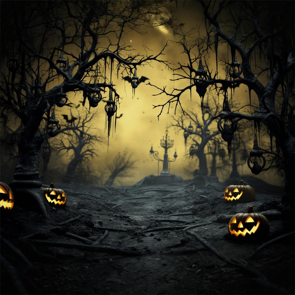 Halloween Woods Withered Trees Pumpkin Backdrop UK RR7-480