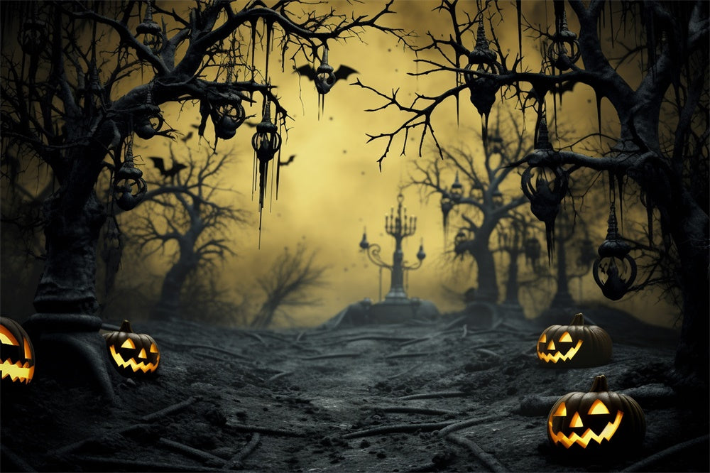 Halloween Woods Withered Trees Pumpkin Backdrop UK RR7-480